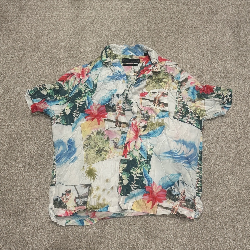 AllSaints Men's Tropical Patchwork Print Button-Up Shirt - Blue, Red, Green
